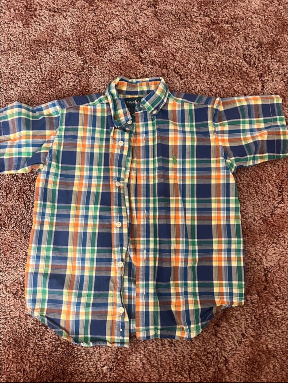 Ralph Lauren Blue, Orange & Green Plaid Short-Sleeve Button-Down